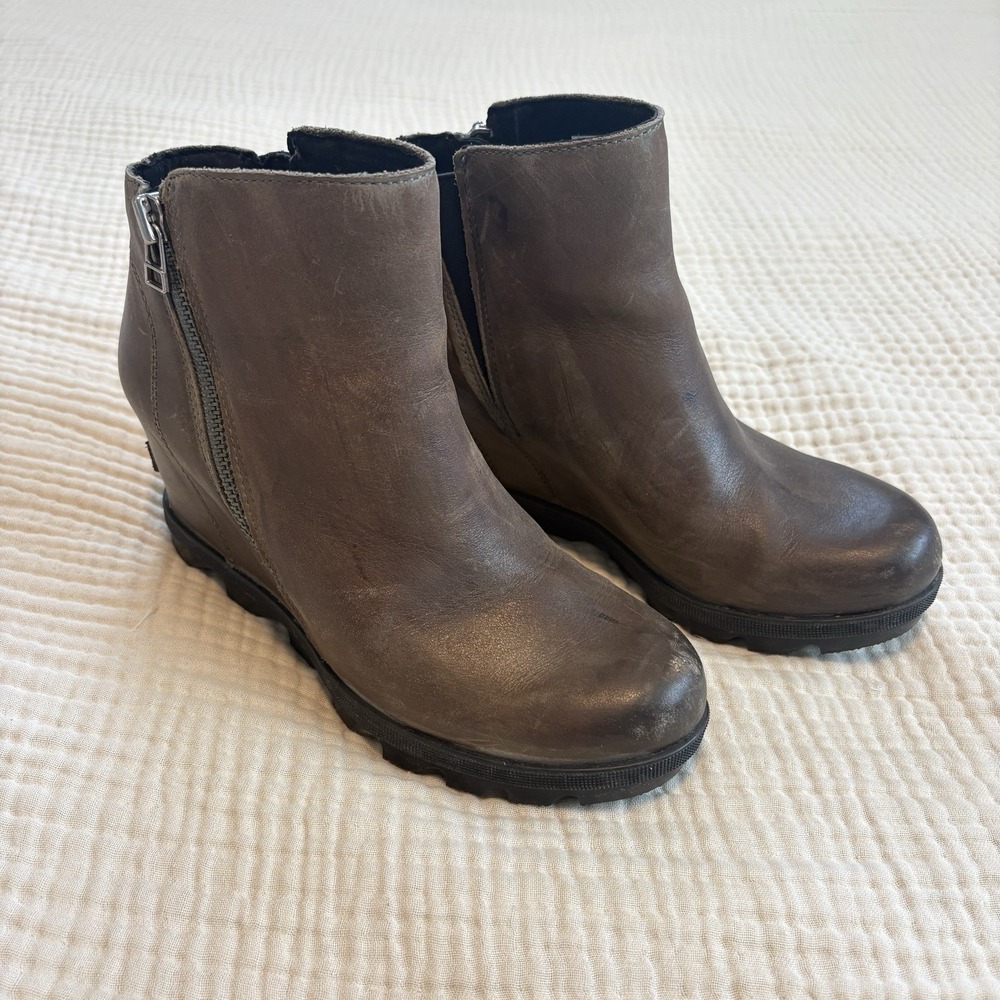 Sorel Boots Joan Of Arctic Wedge II Zip Bootie Brown Women's Size 7